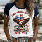 Women's American 250th Anniversary Patriotic Print Round Neck T Shirt