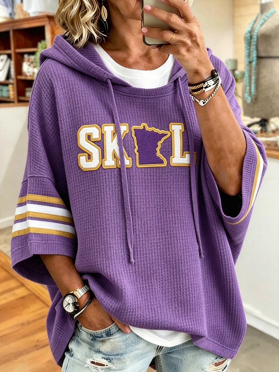 Women's Football Printed Waffle Knit Loose Hoodie