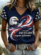 Women'S Retro Independence Day Relief Printed Casual Short Sleeved T-Shirt