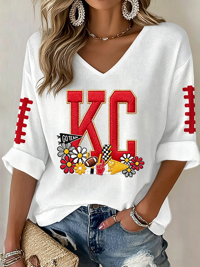 Women'S Football  Print Waffle  Top
