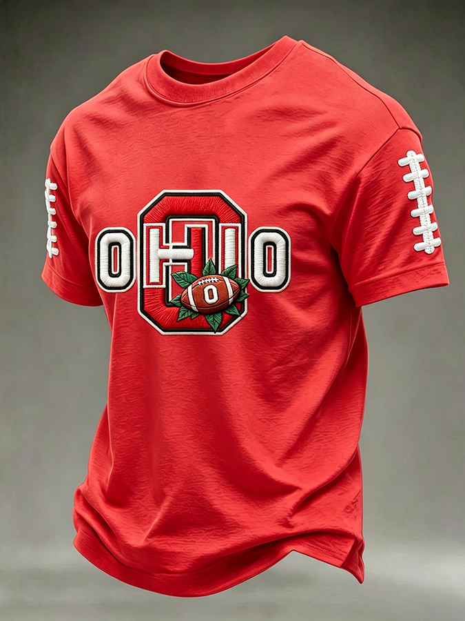 Men'S Rugby Printed Round Neck T-Shirt