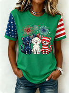 Women's American Flag Kittens Printed Casual T-shirt