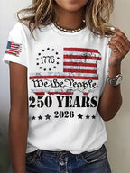 Women'S Retro American Independence Day Commemorative Printed Round Neck T-Shirt