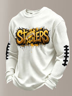 Men's Football Print Waffle Crewneck Sweatshirt