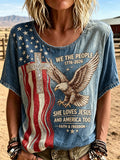 Western Eagle & Flag Print Women's T-Shirt