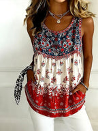 Women'S American Independence Day 250Th Anniversary Flower Printed Linen Casual Tank Top