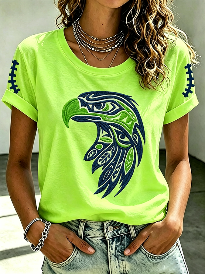 Women's Seattle Football Printed Vintage Fashion Print T-shirt
