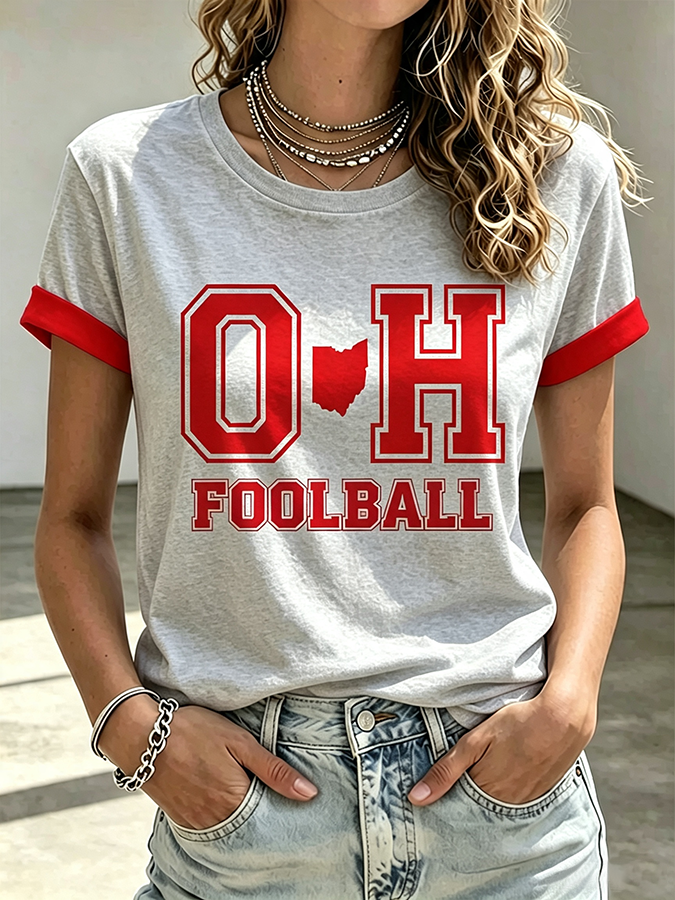 Women'S Rugby Printed Round Neck T-Shirt