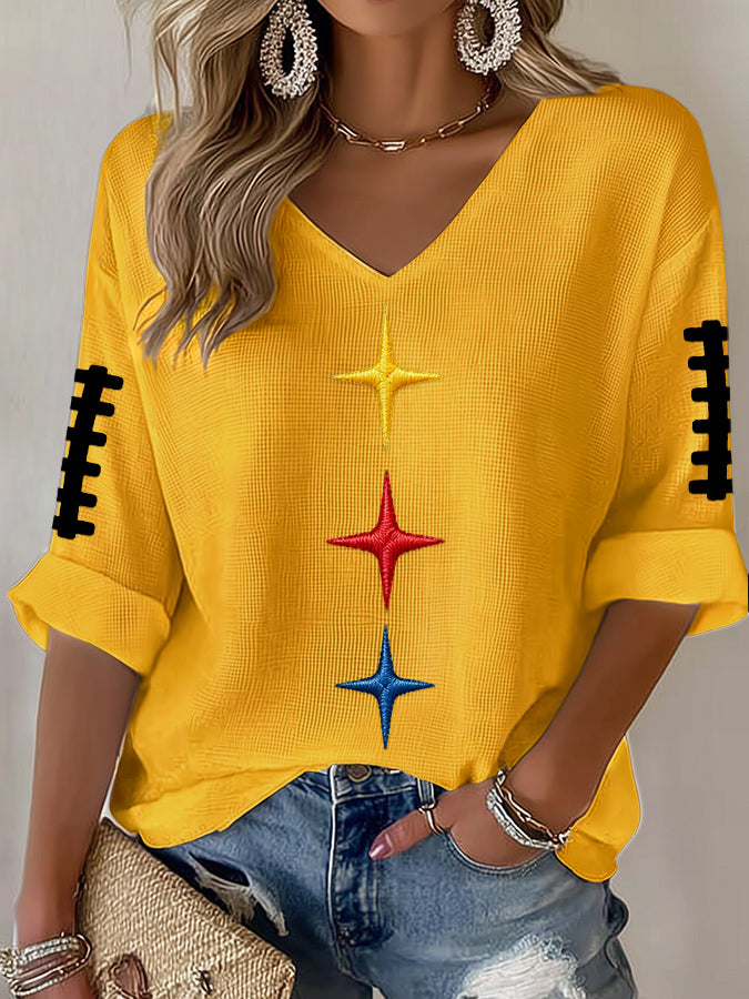 Women'S Football  Print Waffle  Top
