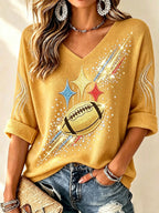 Women'S Football Print Waffle  Top