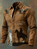 Men'S Retro 250Th Anniversary Founding Celebration Printed Splicing Long Sleeve Button Up Shirt