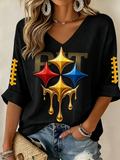 Women'S Football Print Waffle  Top
