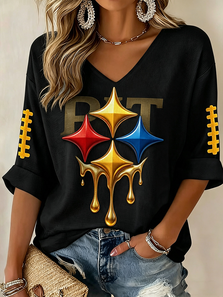 Women'S Football Print Waffle  Top