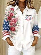 Ladies' Casual 250Th Anniversary Celebration Lapel Button Up Shirt