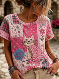 Women's Casual Retro Animal Print Pink Awareness T-Shirt