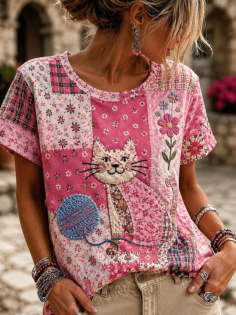 Women's Casual Retro Animal Print Pink Awareness T-Shirt