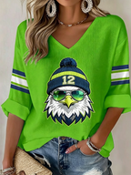 Women'S Seattle Football Vintage Fashion Printed Waffle T-Shirt
