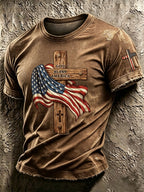 Men'S Retro American Flag Cross ���GOD BLESS AMERICA ���Pattern Short Sleeve T-Shirt