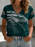 Women's Football Game Print V-Neck T-Shirt