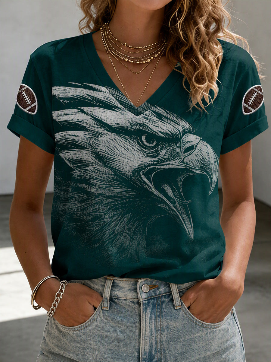 Women's Football Game Print V-Neck T-Shirt