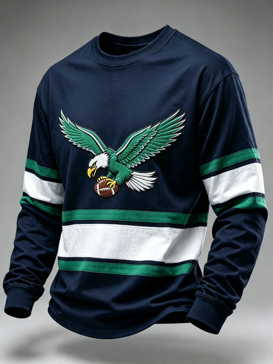 Men's Football Printed Round Neck Long Sleeved Sports Shirt