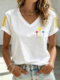 Women's Football Printed Casual V-neck T-shirt