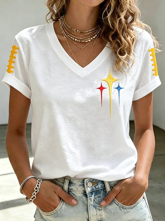 Women's Football Printed Casual V-neck T-shirt