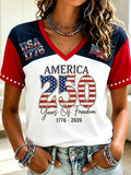 Women's Casual USA 250th Celebration Print Short Sleeve T-shirt