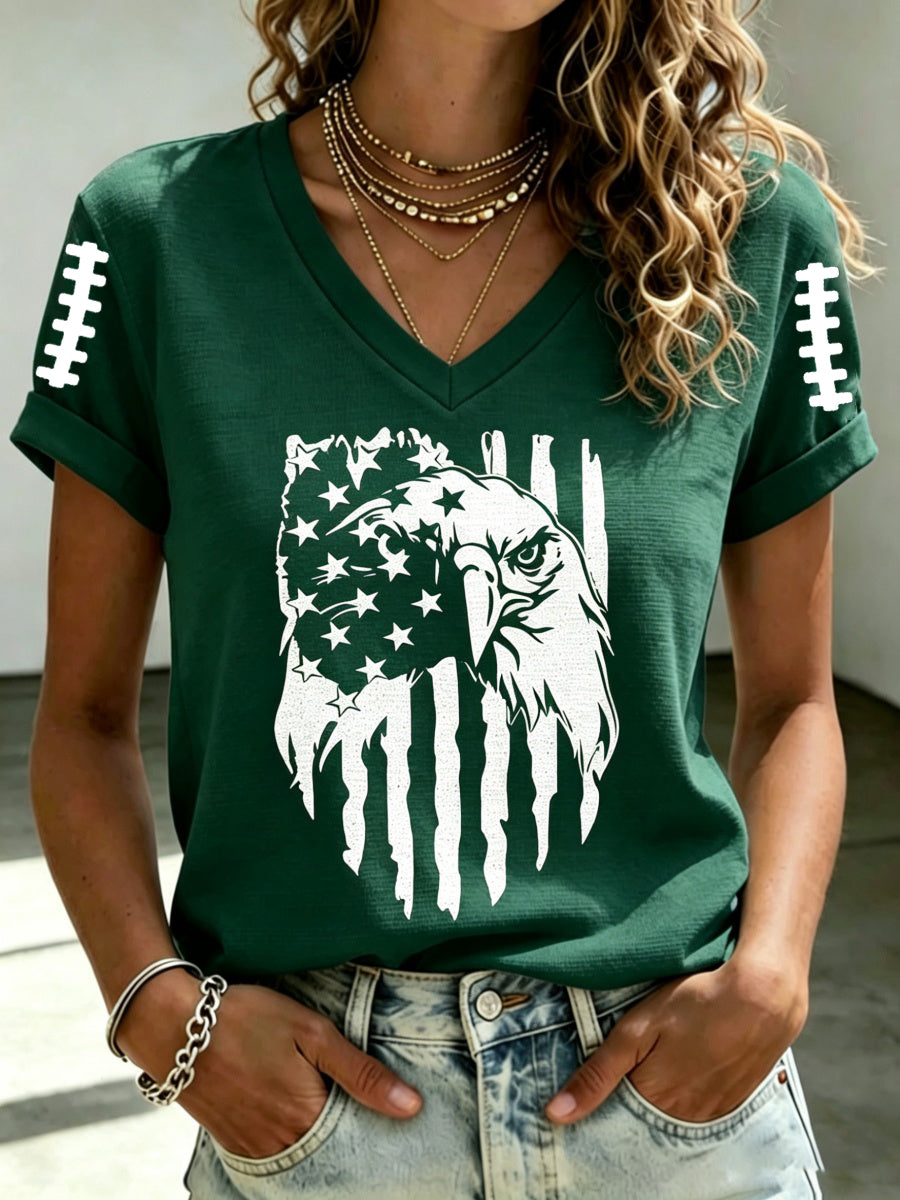 Women's Football Game Print V-Neck T-Shirt