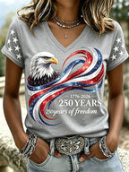 Women'S Retro Independence Day Relief Printed Casual Short Sleeved T-Shirt