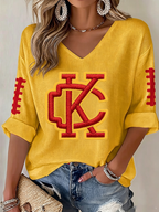 Women'S Football  Print Waffle  Top