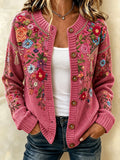 Women's Casual Floral Knitted Cardigan Top