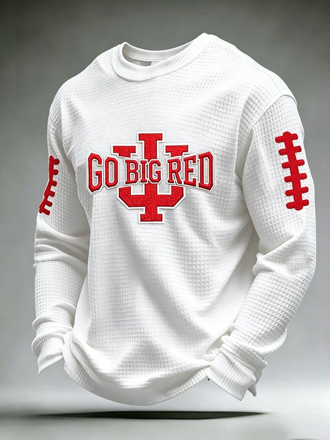 Men's University Football Fan Round Neck Waffle Hoodie