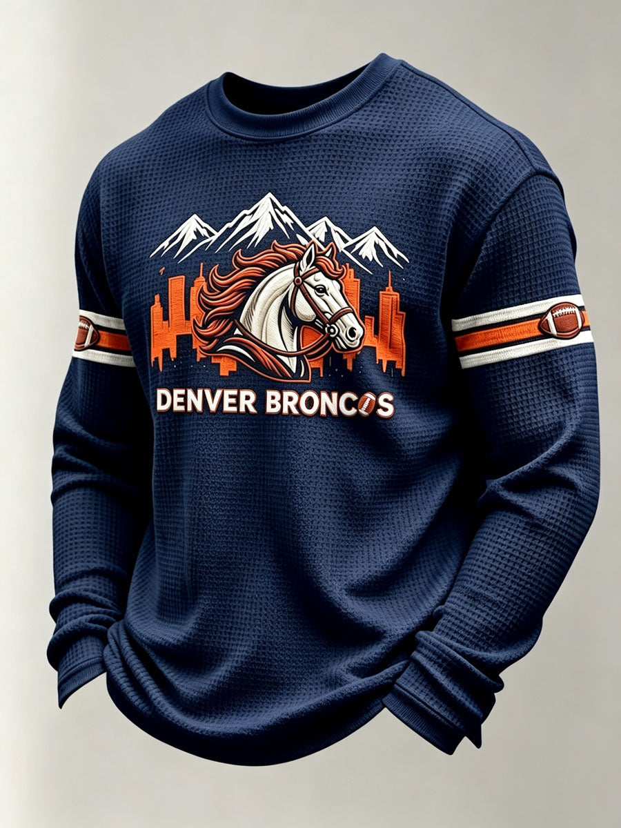 Men'S Football Fan Casual Long Sleeved Waffle Top