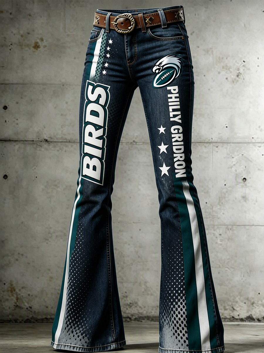 Women's Football Printed Denim Pants