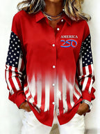 Ladies' Casual 250Th Anniversary Celebration Lapel Button Up Shirt