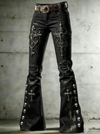 Women's Gothic Skull Art Print Flared Trousers