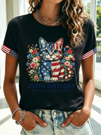 Women'S Independence Day Flower And Animal Flag Short Sleeve T-Shirt