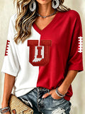 Women'S Rugby Patterned Waffle V-Neck Top
