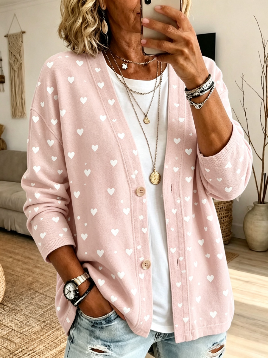 Women's Pink Striped Casual Cardigan