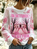 Women'S In October We Wear Pink Print Casual Round Neck Top