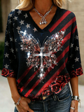 Women's Faith in America 250th Anniversary Waffle Texture Three-Quarter Sleeve T-Shirt