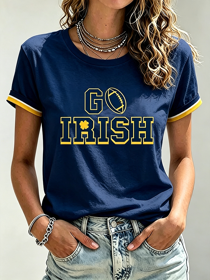 Women'S Rugby Printed Round Neck Short Sleeved T-Shirt
