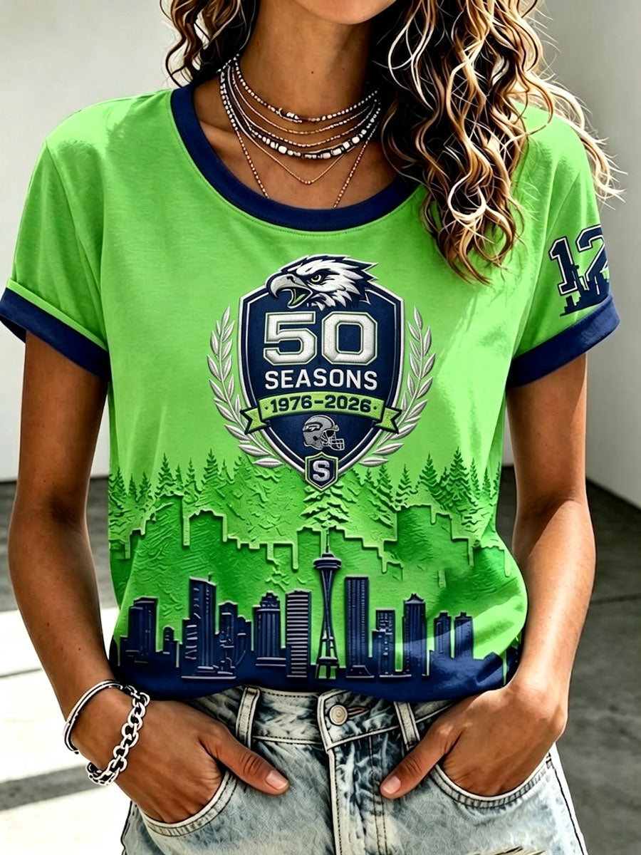 Women's Seattle Football Printed Vintage Fashion Print T-shirt