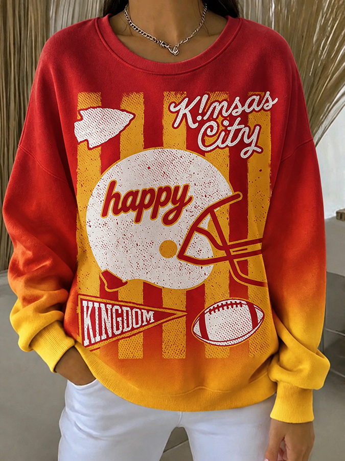 Women'S Football Print Casual Sweatshirt