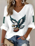 Women'S Football Print Waffle  Top