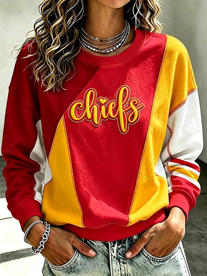 Women's Football Splicing Color Contrast Casual Sweatshirt