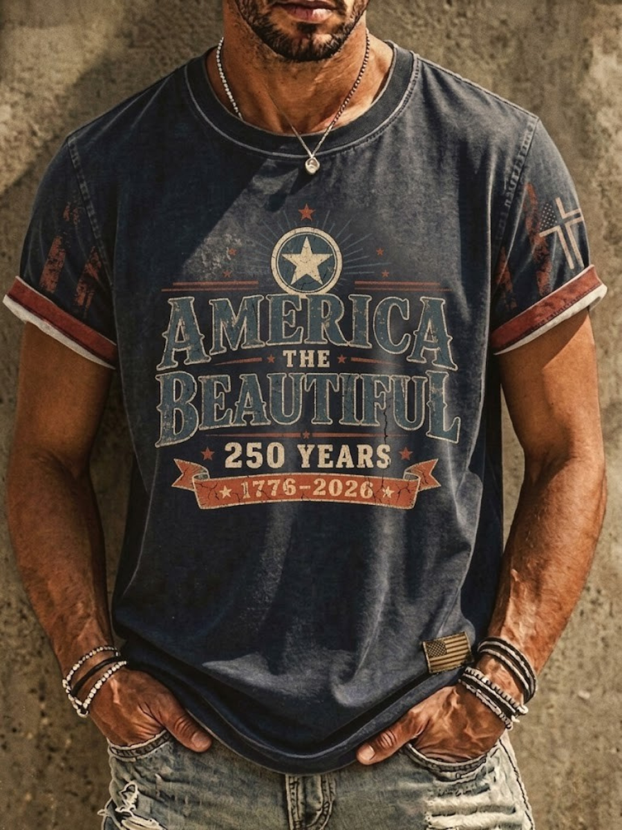Men'S Retro 250Th Anniversary Western Printed Casual T-Shirt