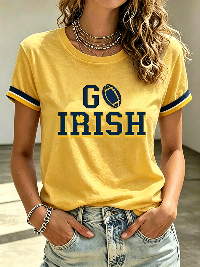 Women'S Rugby Printed Round Neck Short Sleeved T-Shirt