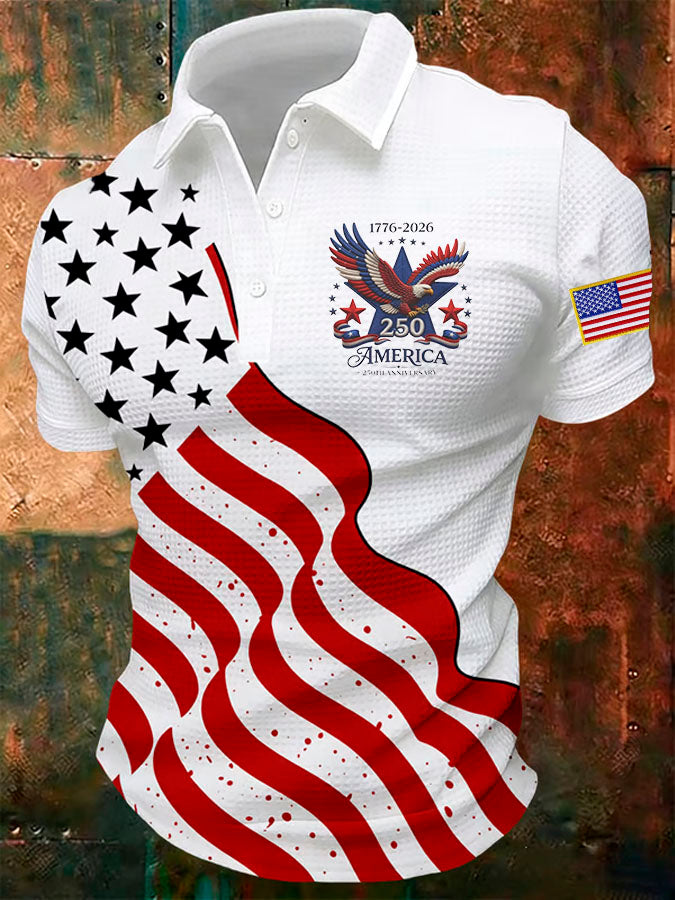 Men's 250th Anniversary Printed Waffle Gown Polo Shirt